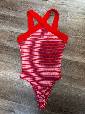 Zara Ribbed Striped Bodysuit Size L